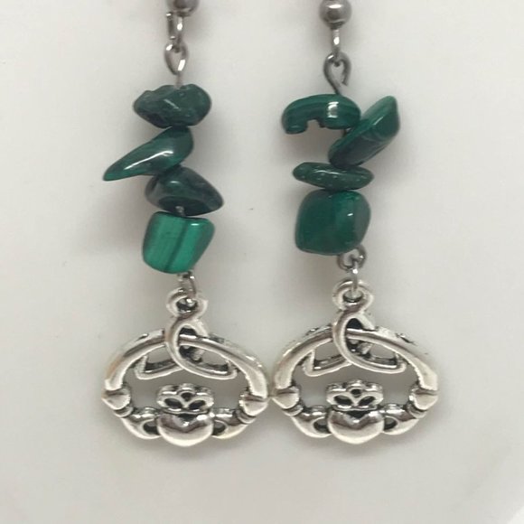 Claddagh Green Malachite Earrings - Picture 5 of 9
